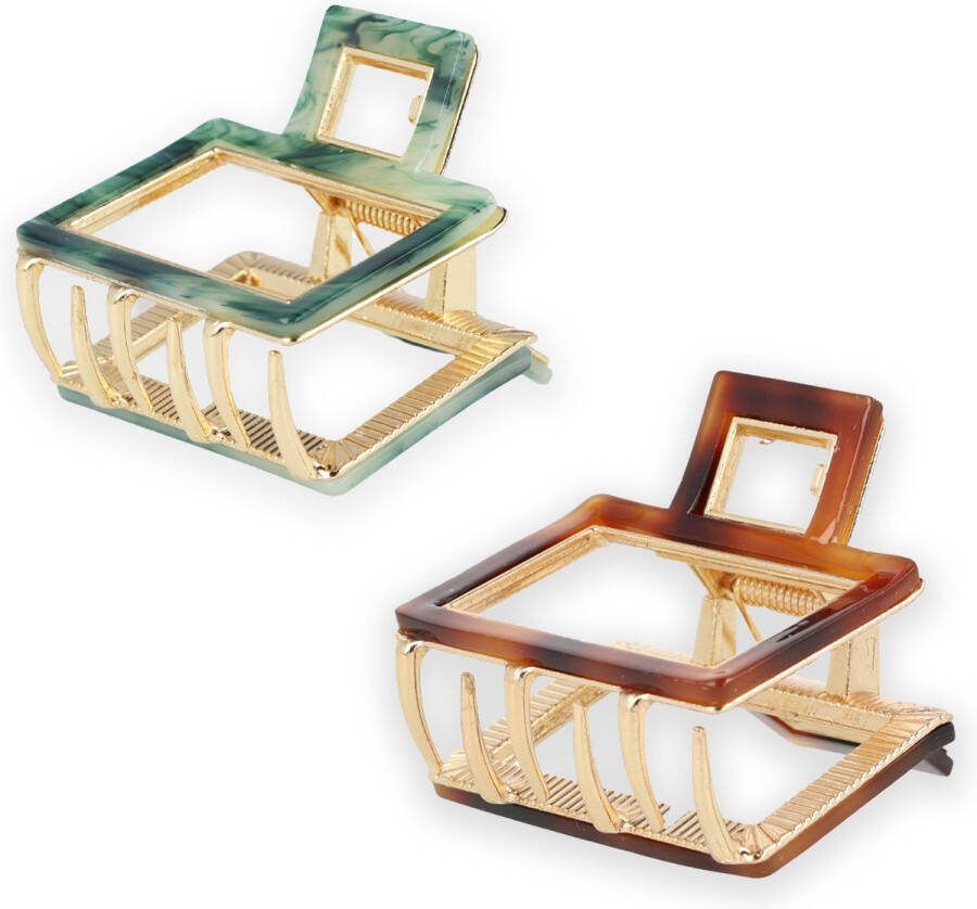 Lajetti 2 Stuks Metalen Haarklemmen Klein Goud met Groen Bruin Dames Hairclip