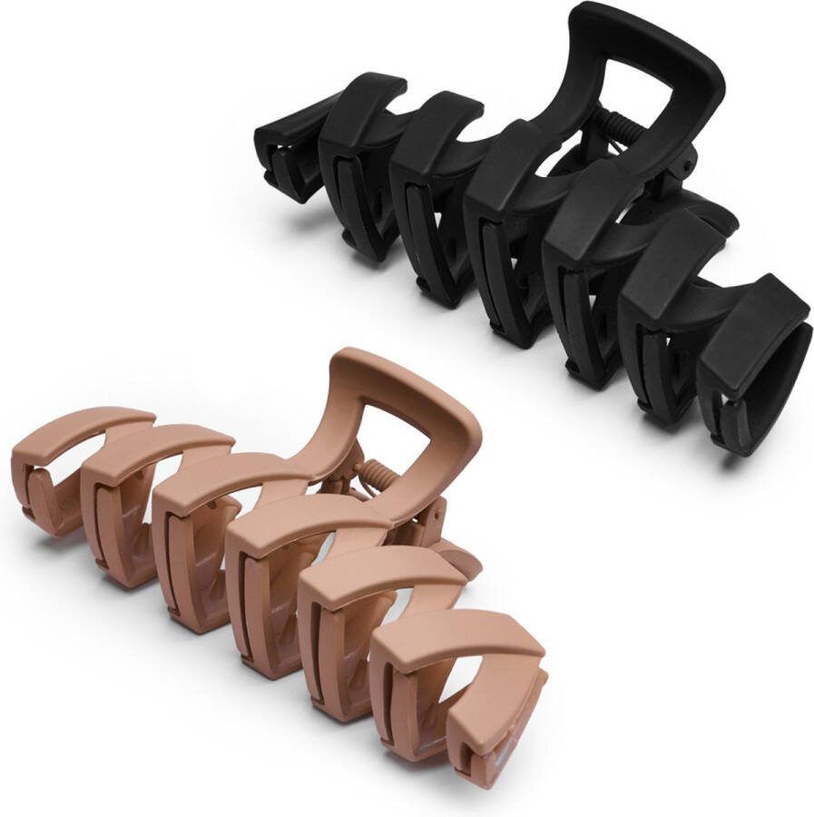 Lajetti 2 stuks Zigzag Haarklem Dames Zwart en Bruin Grote Hairclips