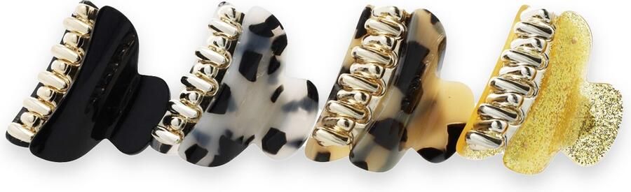 Lajetti 4 stuks Kleine Haarklemmen Panterprint Goud Zwart Dames Hairclip