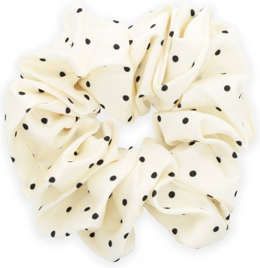 Lajetti Scrunchie Wit met Zwart gestipt Haarelastiek Haaraccessoire 1 stuk