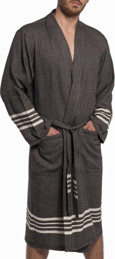 Lalay Hamam Badjas Krem Sultan Black XS unisex hotelkwaliteit sauna badjas luxe badjas dunne zomer badjas ochtendjas
