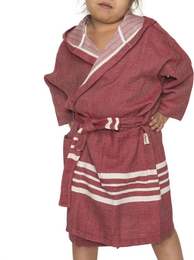 Lalay Hamam Badjas Sun Kids Bordeaux 2-3 jaar korte sauna badjas met capuchon korte ochtendjas korte duster dunne badjas unisex badjas