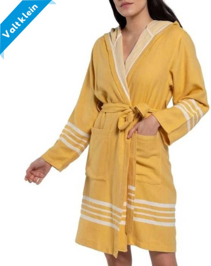 Lalay Hamam Badjas Sun Mustard Yellow XS korte sauna badjas met capuchon korte ochtendjas korte duster dunne badjas unisex badjas