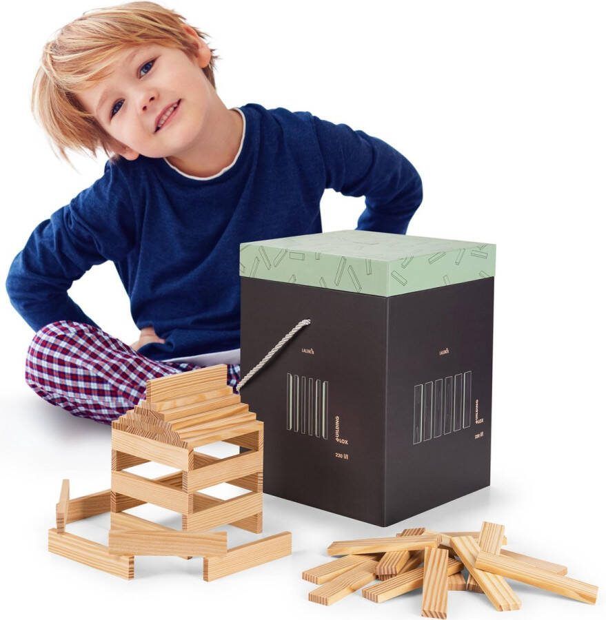 Laleni Houten bouwstenen Compatibel met Kapla Bouwonderdelen bouwblokken met verzamelbox bouwstenen houten bouwkasten