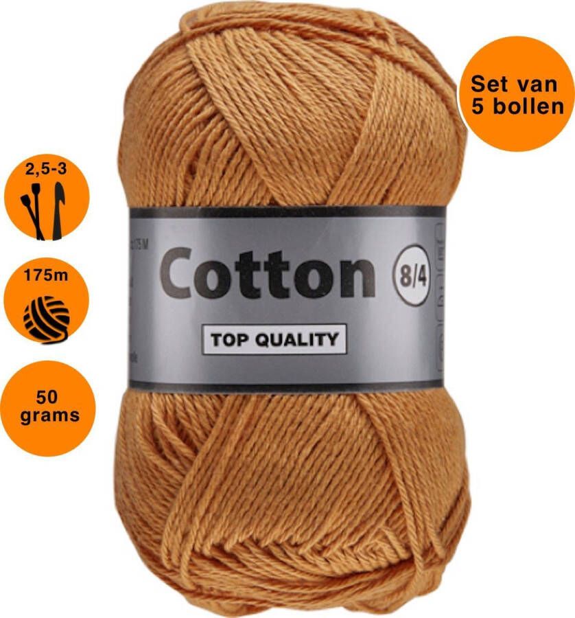 Lammy Yarns Cotton eight 8 4 5 bollen van 50 gram bruin (116) dun katoen garen