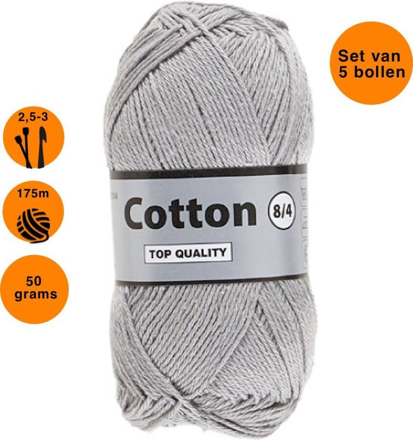 Lammy Yarns Cotton eight 8 4 5 bollen van 50 gram dun katoen garen grijs (038) pendikte 2 5 a 3mm