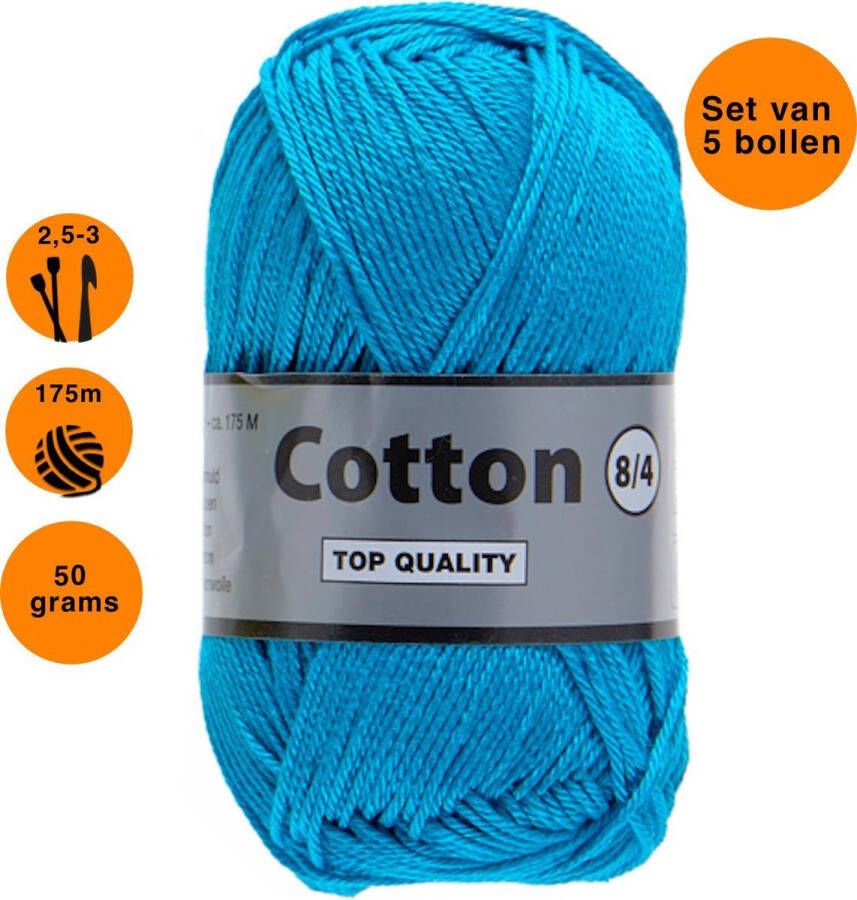 Lammy Yarns Cotton eight 8 4 dun katoen garen blauw (515) pendikte 2 5 a 3mm 5 bollen van 50 gram