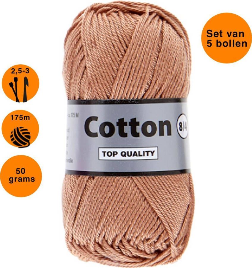 Lammy Yarns Cotton eight 8 4 dun katoen garen bruin (054) pendikte 2 5 a 3mm 5 bollen van 50 gram