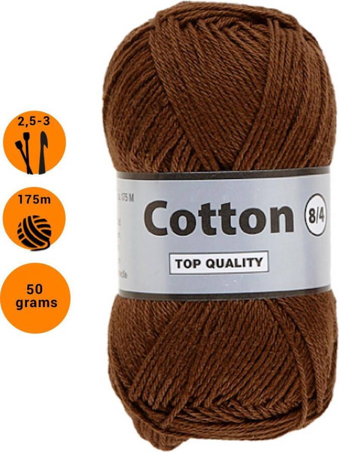 Lammy Yarns Cotton eight 8 4 dun katoen garen bruin (112) pendikte 2 5 a 3mm 1 bol van 50 gram