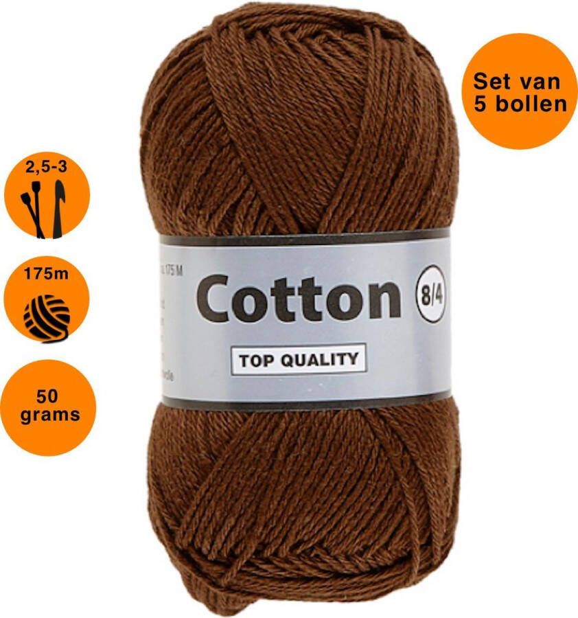 Lammy Yarns Cotton eight 8 4 dun katoen garen bruin (112) pendikte 2 5 a 3mm 5 bollen van 50 gram
