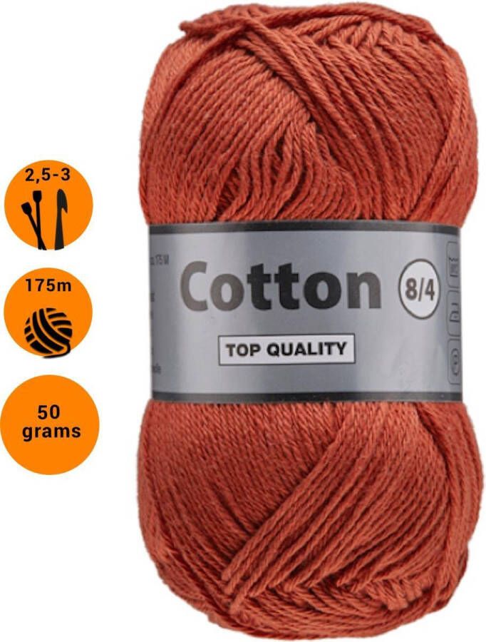 Lammy Yarns Cotton eight 8 4 dun katoen garen bruin (859) pendikte 2 5 a 3mm 1 bol van 50 gram