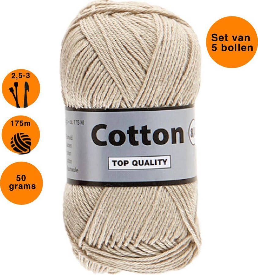 Lammy Yarns Cotton eight 8 4 dun katoen garen bruin beige (791) pendikte 2 5 a 3mm 5 bollen van 50 gram