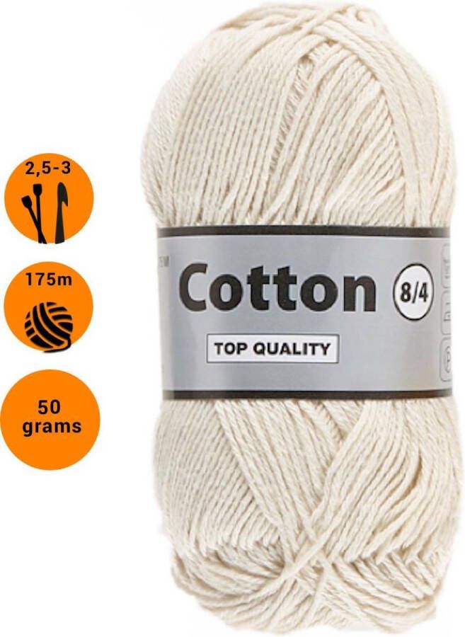 Lammy Yarns Cotton eight 8 4 dun katoen garen ecru (016) naald 2 5 a 3mm 1 bol van 50 gram heerlijk voor een zomers project