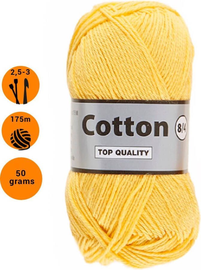 Lammy Yarns Cotton eight 8 4 dun katoen garen geel (371) pendikte 2 5 a 3mm 1 bol van 50 gram