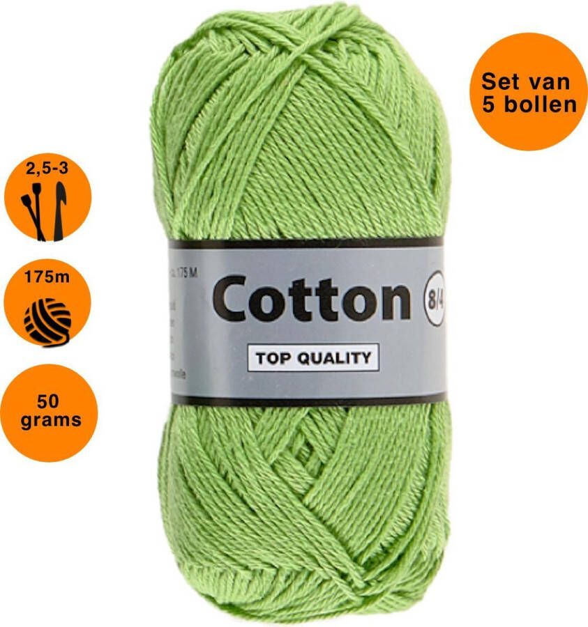 Lammy Yarns Cotton eight 8 4 dun katoen garen groen (046) pendikte 2 5 a 3mm 5 bollen van 50 gram