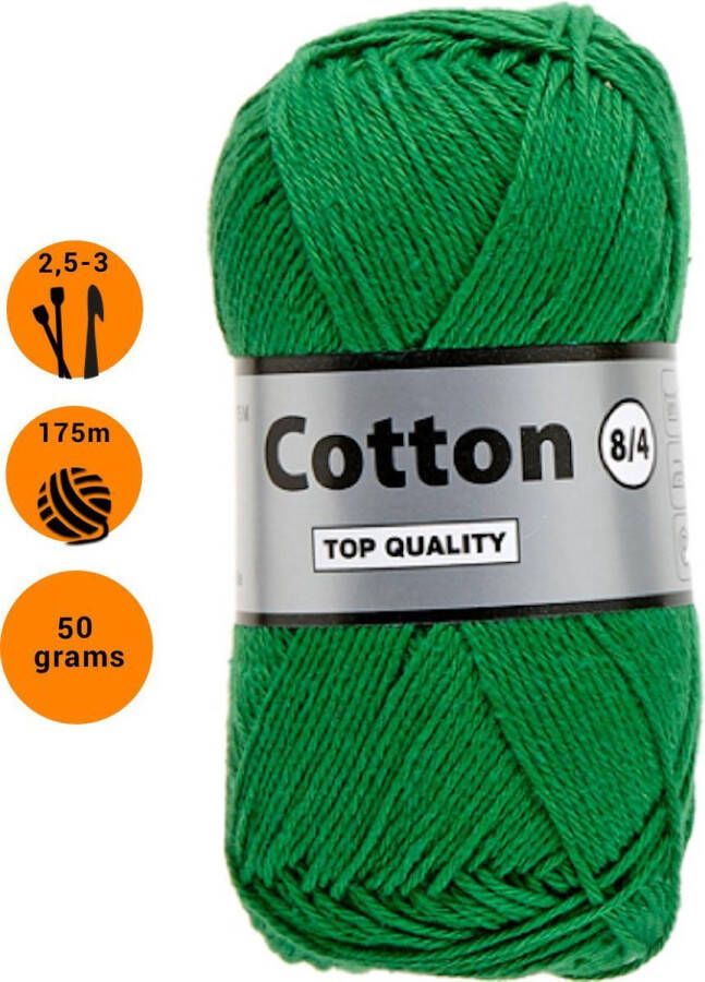 Lammy Yarns Cotton eight 8 4 dun katoen garen groen (373) pendikte 2 5 a 3mm 1 bol van 50 gram