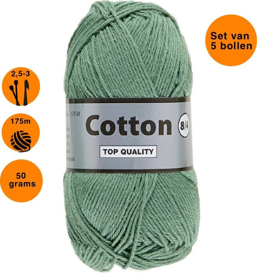 Lammy Yarns Cotton eight 8 4 dun katoen garen groen (375) pendikte 2 5 a 3mm 5 bollen van 50 gram