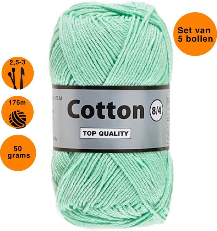 Lammy Yarns Cotton eight 8 4 dun katoen garen groen (841) pendikte 2 5 a 3mm 5 bollen van 50 gram