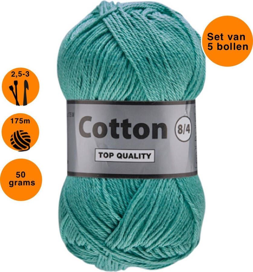 Lammy Yarns Cotton eight 8 4 dun katoen garen groen blauw (853) pendikte 2 5 a 3mm 5 bollen van 50 gram