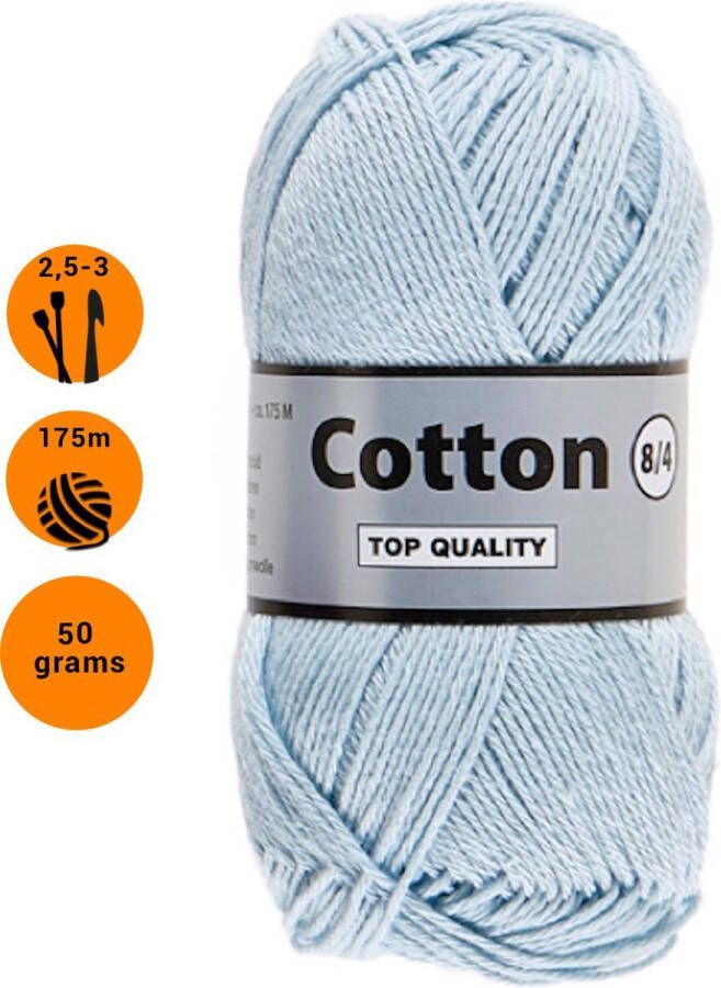 Lammy Yarns Cotton eight 8 4 dun katoen garen licht blauw (050) pendikte 2 5 a 3mm 1 bol van 50 gram