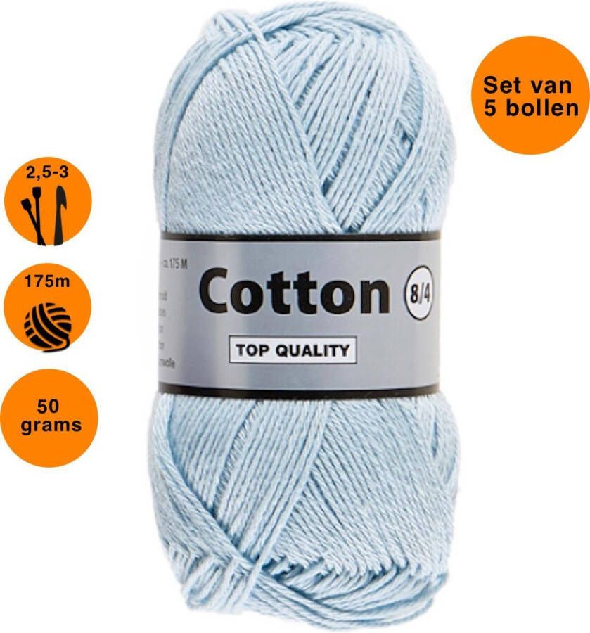 Lammy Yarns Cotton eight 8 4 dun katoen garen licht blauw (050) pendikte 2 5 a 3mm 5 bollen van 50 gram