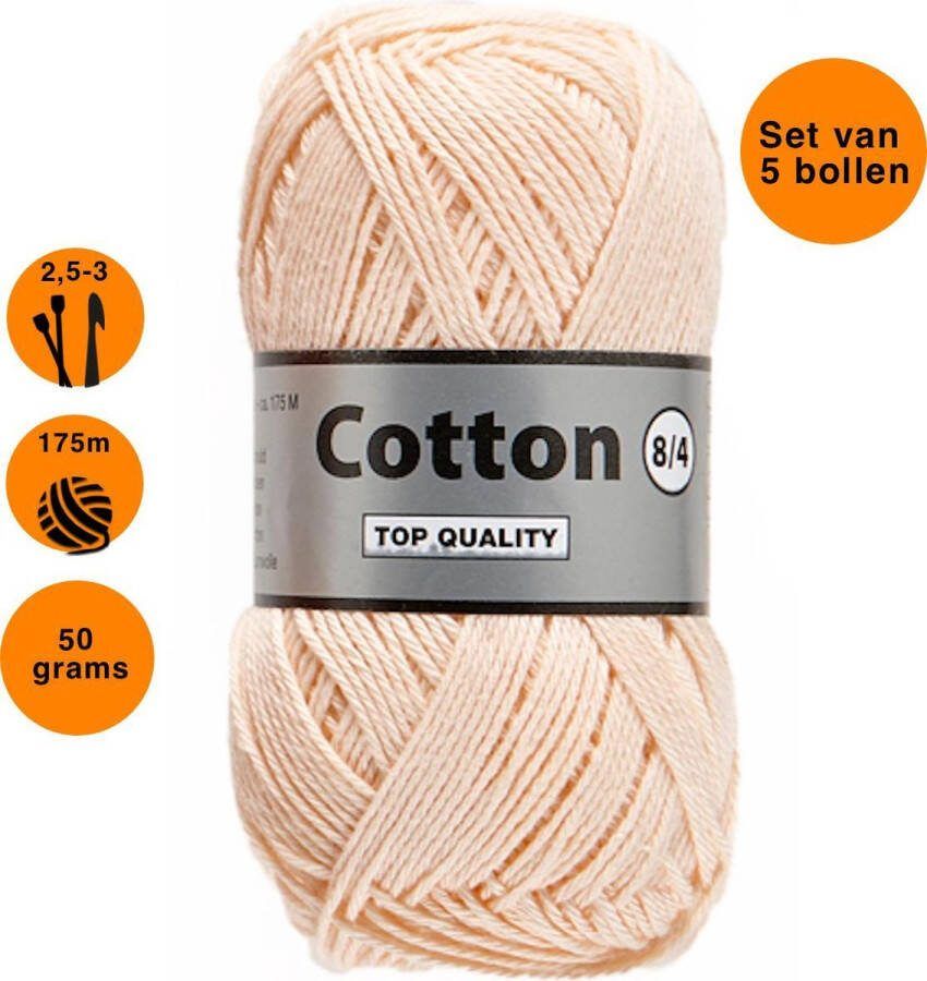 Lammy Yarns Cotton eight 8 4 dun katoen garen lichtroze (218) pendikte 2 5 a 3mm 5 bollen van 50 gram