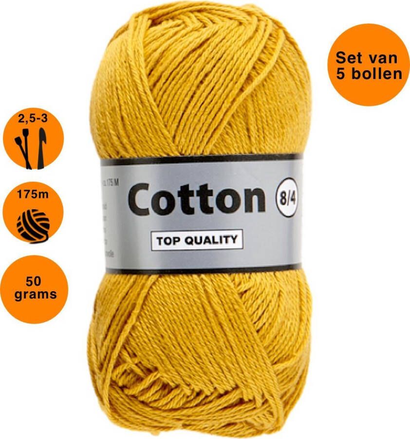 Lammy Yarns Cotton eight 8 4 dun katoen garen oker geel (846) pendikte 2 5 a 3mm 5 bollen van 50 gram