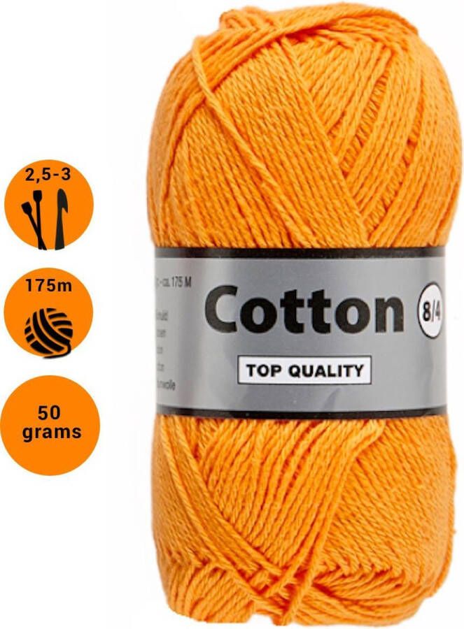 Lammy Yarns Cotton eight 8 4 dun katoen garen oranje (041) pendikte 2 5 a 3mm 1 bol van 50 gram