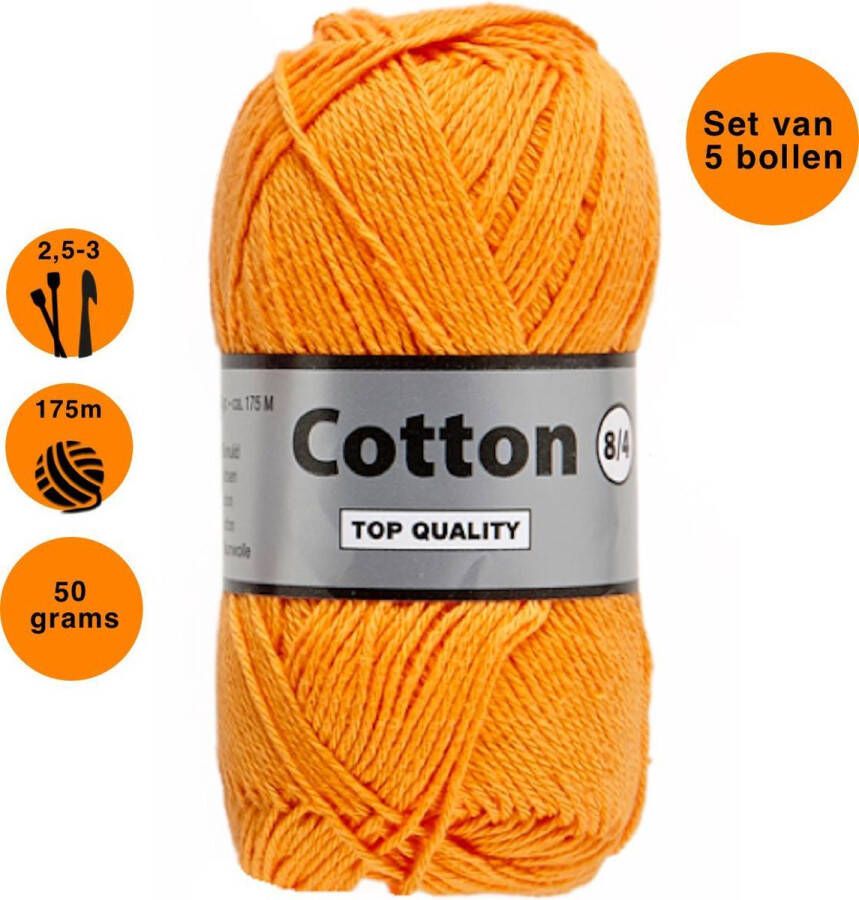 Lammy Yarns Cotton eight 8 4 dun katoen garen oranje (041) pendikte 2 5 a 3mm 5 bollen van 50 gram