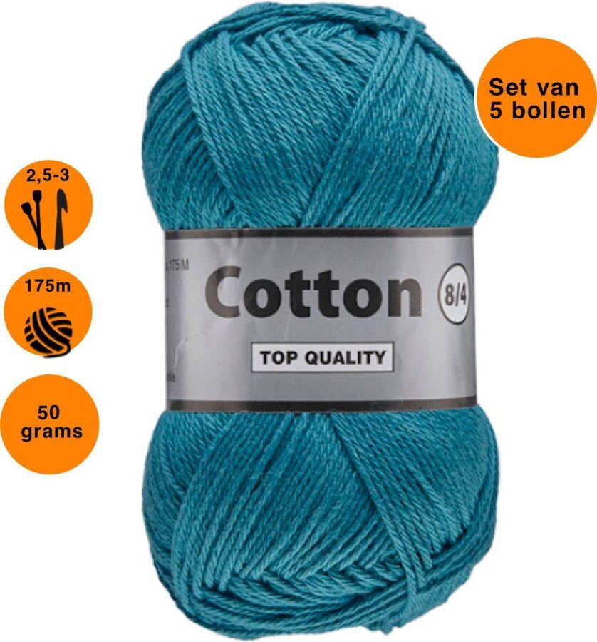 Lammy Yarns Cotton eight 8 4 dun katoen garen petrol blauw (457) pendikte 2 5 a 3mm 5 bollen van 50 gram