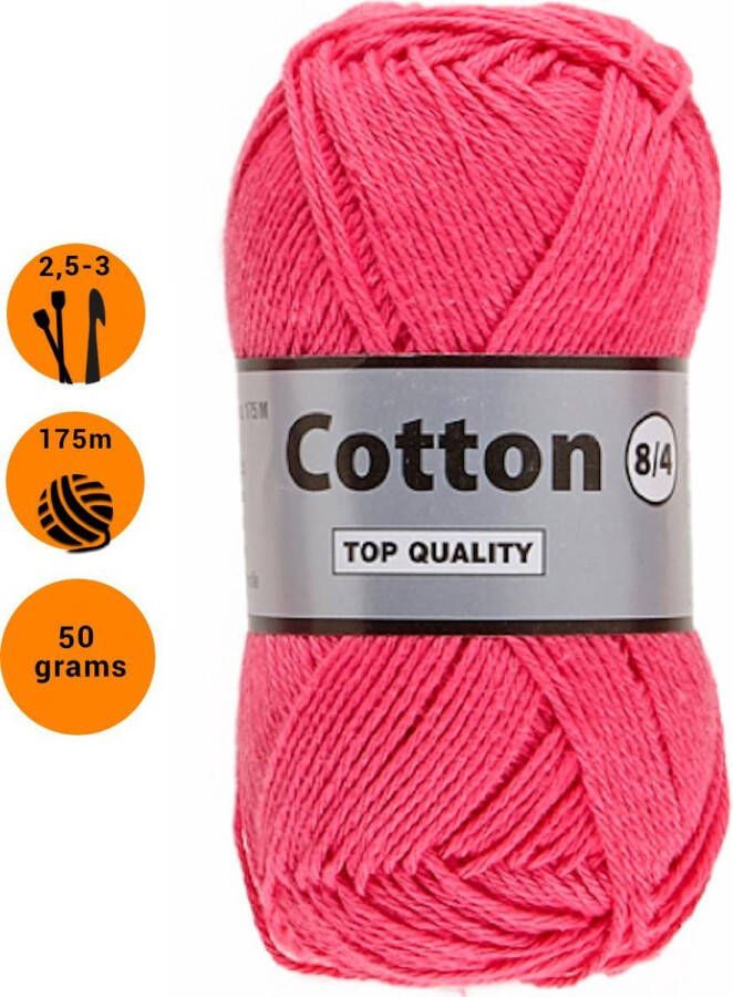 Lammy Yarns Cotton eight 8 4 dun katoen garen roze (020) pendikte 2 5 a 3mm 1 bol van 50 gram