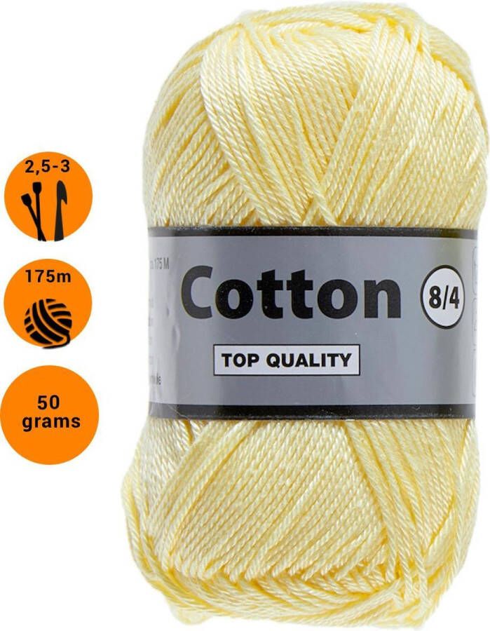 Lammy Yarns Cotton eight 8 4 dun katoen garen zacht geel (510) pendikte 2 5 a 3mm 1 bol van 50 gram