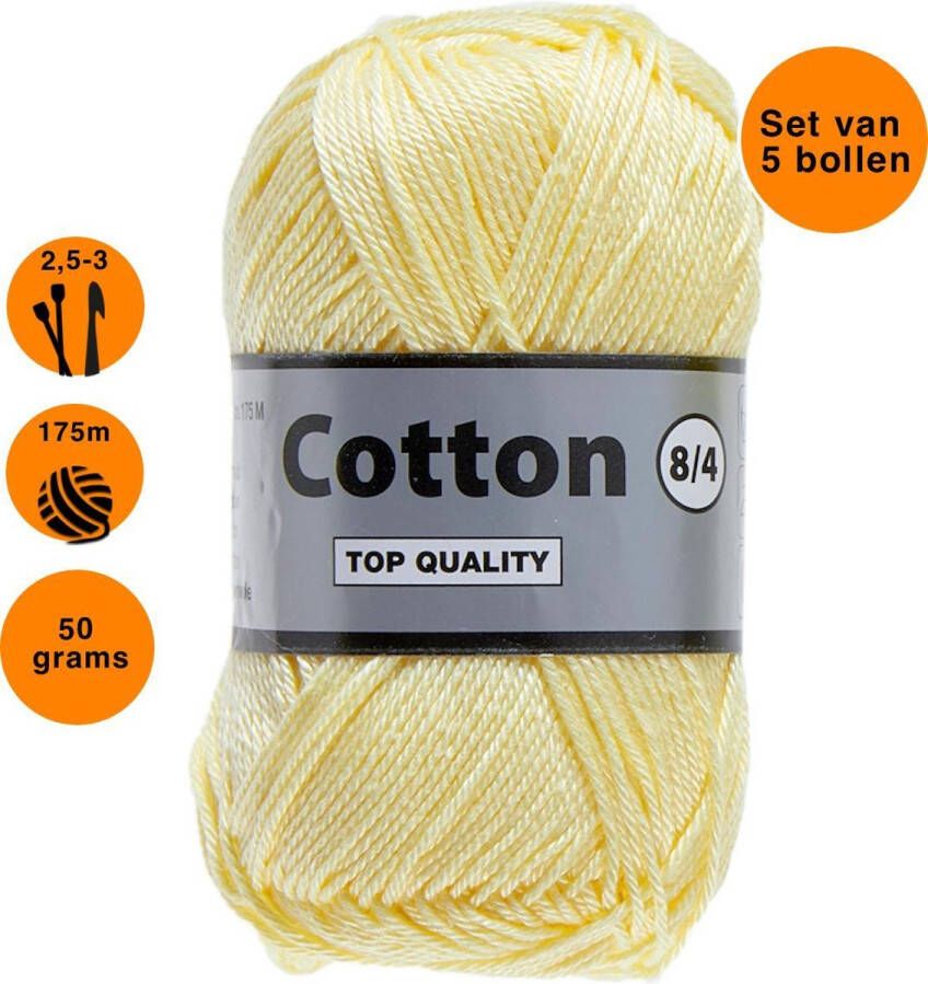 Lammy Yarns Cotton eight 8 4 dun katoen garen zacht geel (510) pendikte 2 5 a 3mm 5 bollen van 50 gram