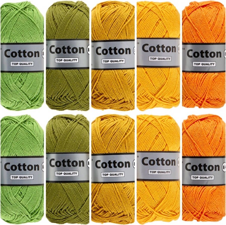Lammy Yarns Cotton eight groen geel kleuren katoengaren pakket 10 bollen