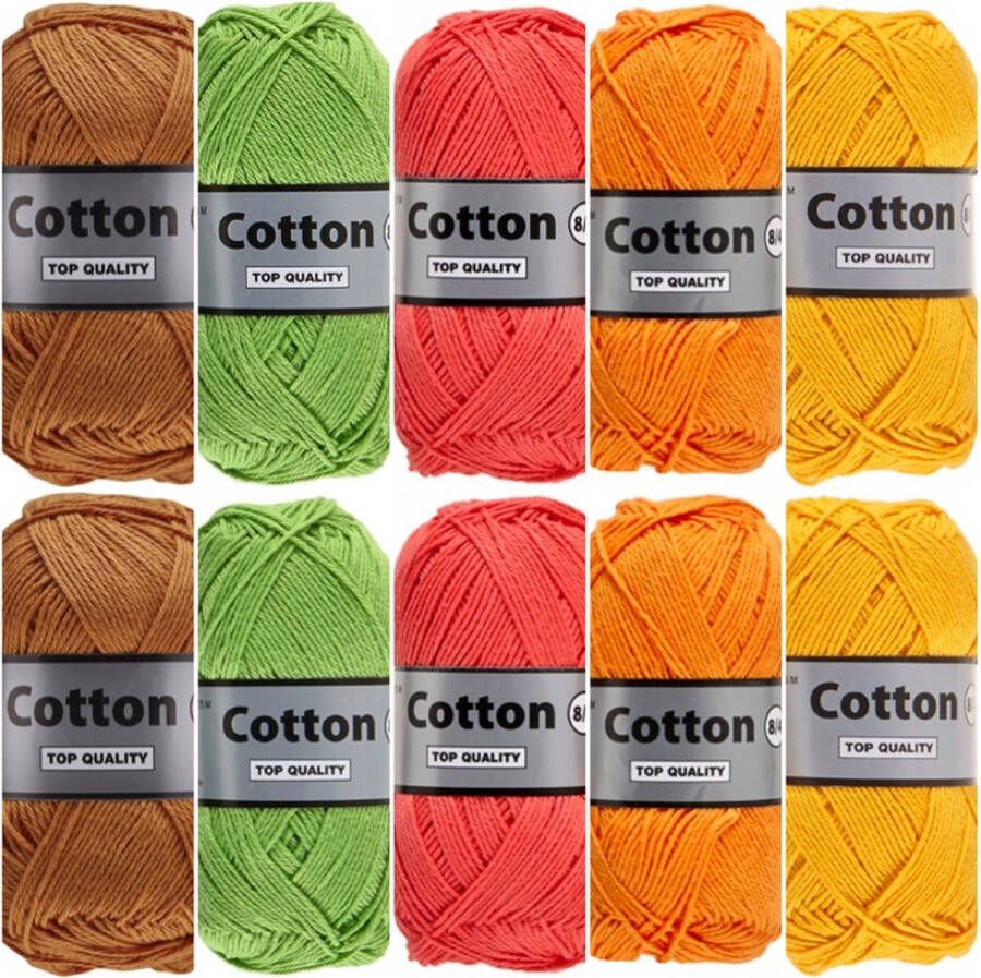 Lammy Yarns Cotton eight lente kleuren katoengaren pakket 10 bollen groen bruin oranje breigaren haakgaren