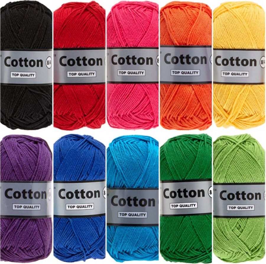 Lammy Yarns Cotton eight regenboog kleuren katoengaren pakket 10 bollen haakgaren breigaren