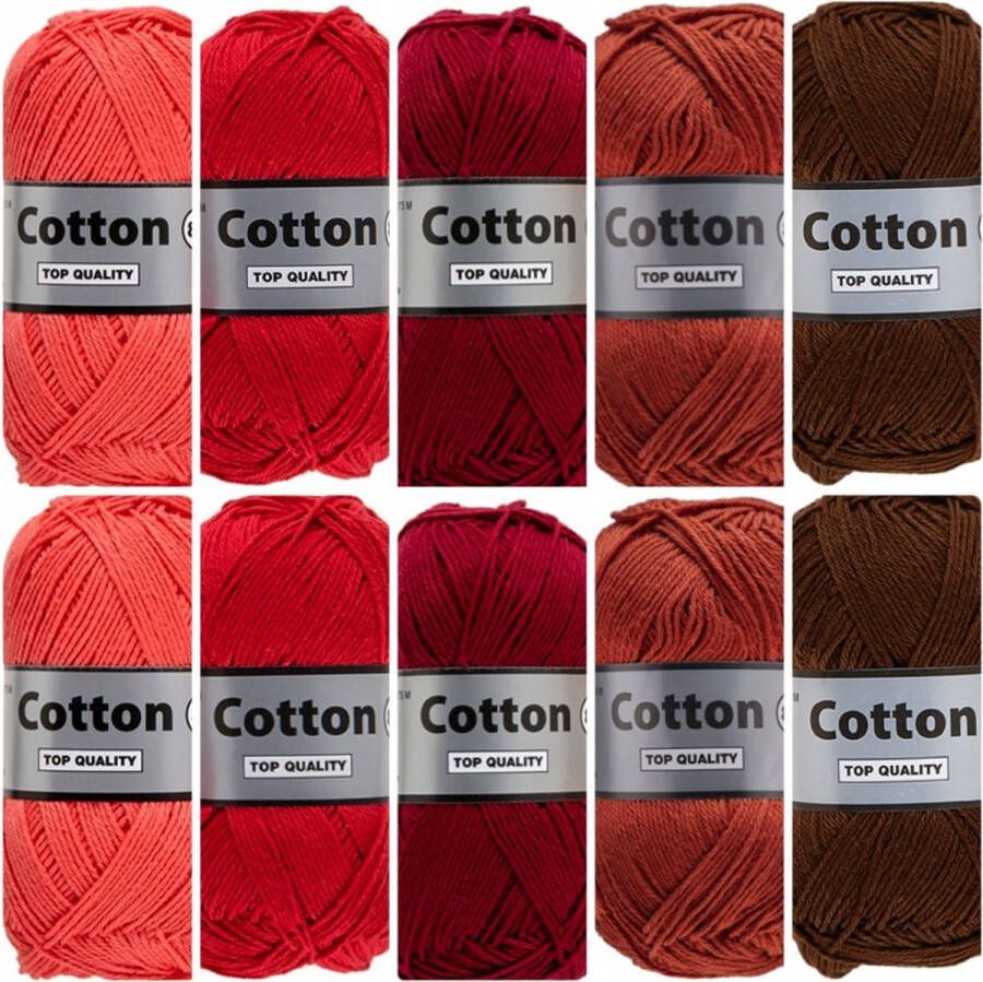 Lammy Yarns Cotton eight rood bruin kleuren katoengaren pakket 10 bollen
