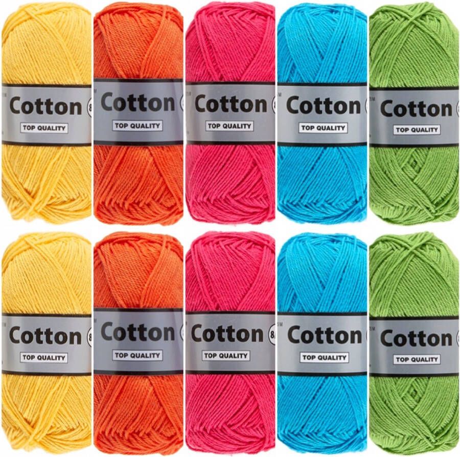Lammy Yarns Cotton eight vrolijke kleuren katoengaren pakket 10 bollen haakgaren breigaren
