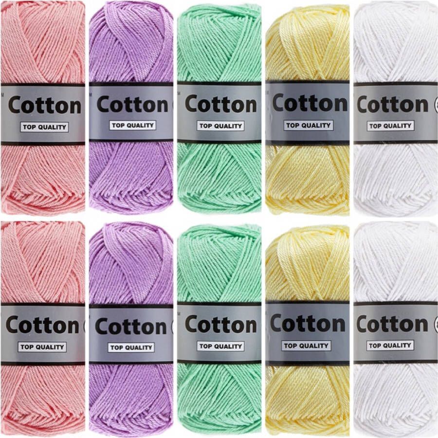 Lammy Yarns Cotton eight zachte pastel kleuren katoengaren pakket 10 bollen breigaren haakgaren