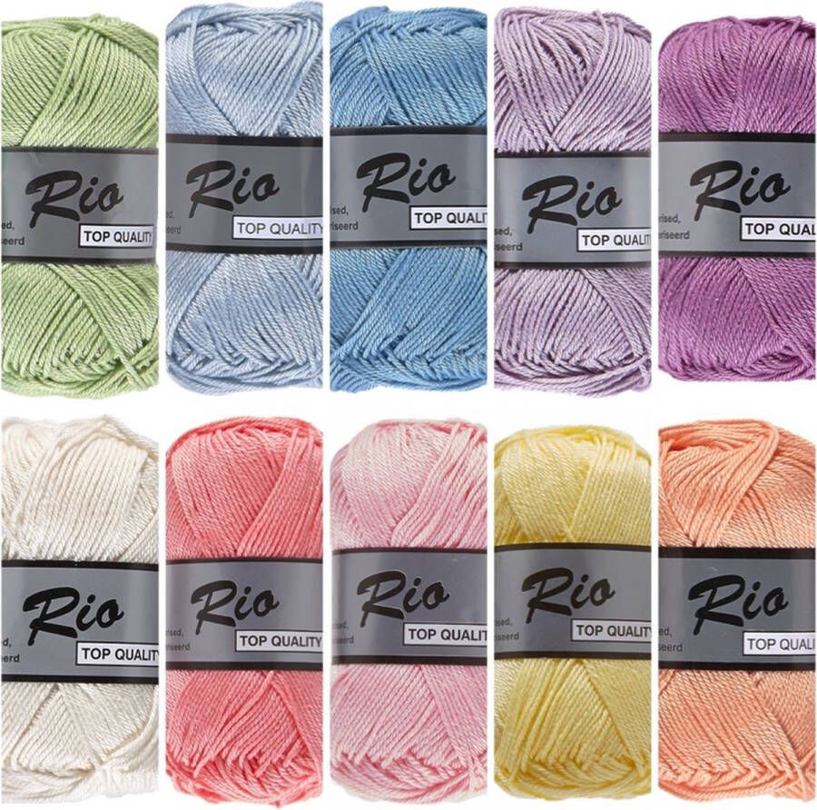 Lammy yarns De hobbyvlinder Lammy yarns Rio katoen garen pakket pastel regenboog kleuren 10 bollen