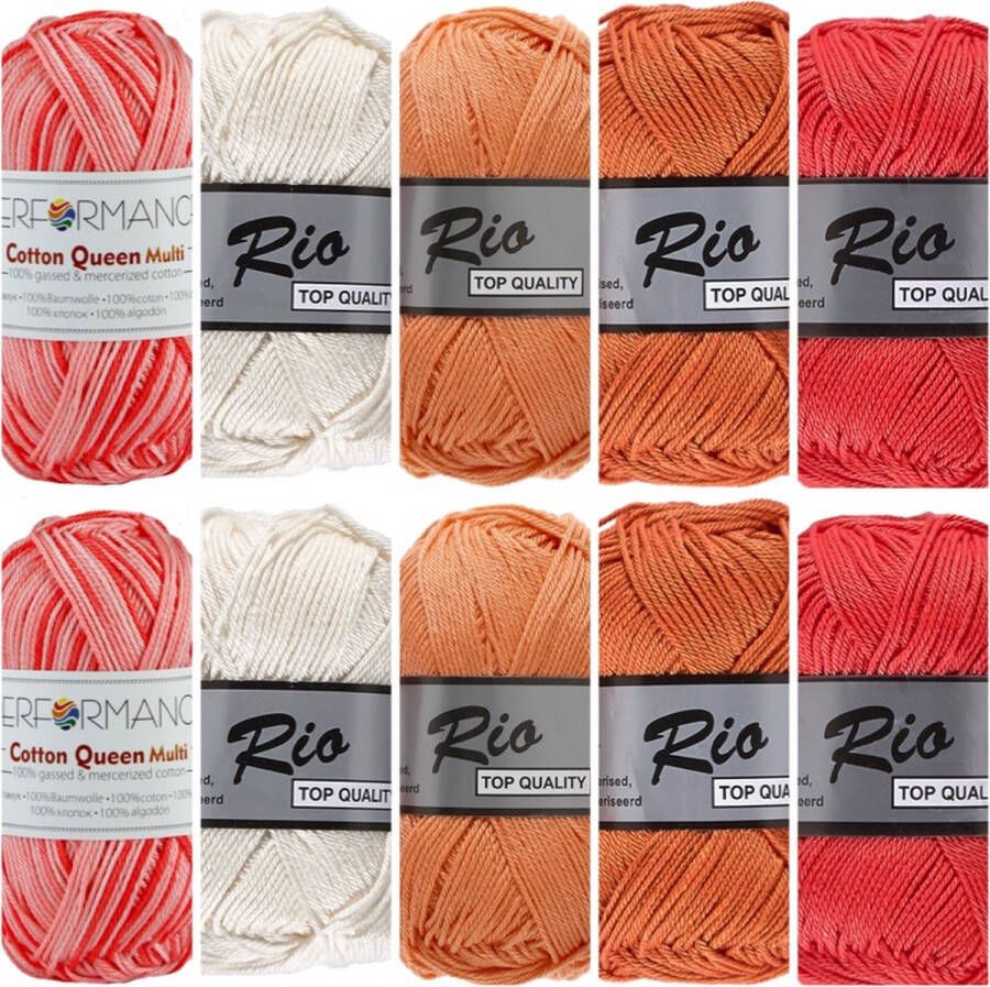 Lammy yarns De hobbyvlinder Rio en Queen multi katoen garen pakket zalm roze kleuren 10 bollen