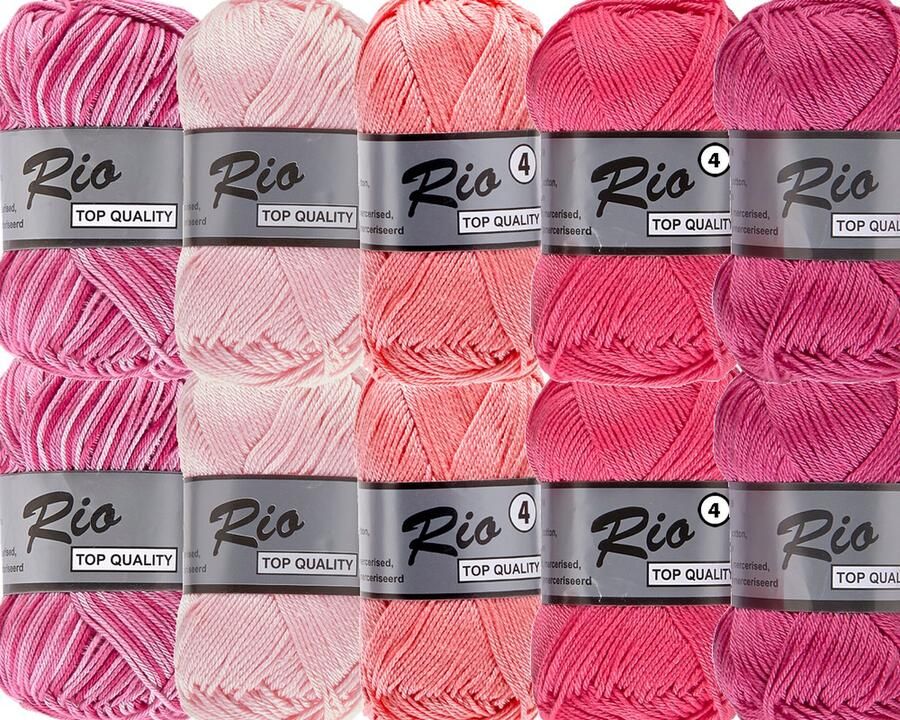 Lammy Yarns Rio Garenpakket Rozetinten 5 kleuren 10 bollen Garen Haken Breien Katoen