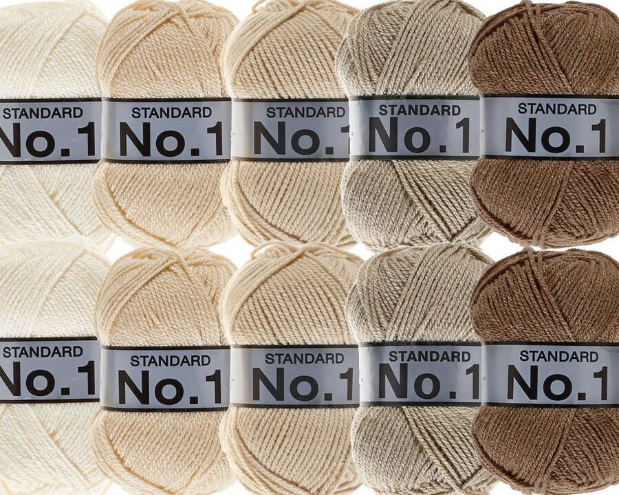 Lammy Yarns No.1 Garenpakket Beige Bruin 5 kleuren 10 bollen Garen Haken Breien Acryl
