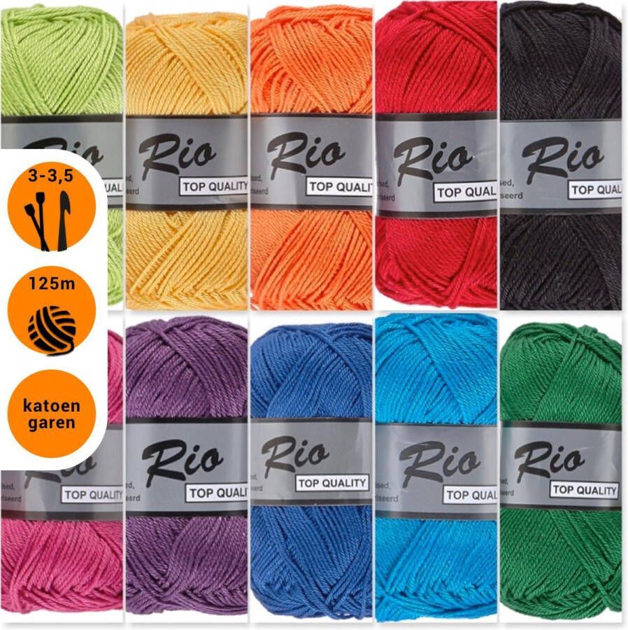 Lammy Yarns Rio katoen garen pakket regenboog kleuren 10 bollen