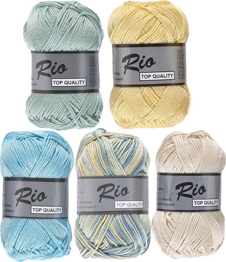 Lammy Yarns Rio katoen garen pakket voorjaarskleuren multi en uni kleuren 10 bollen van 50 gram pendikte 3 -3 5 mm
