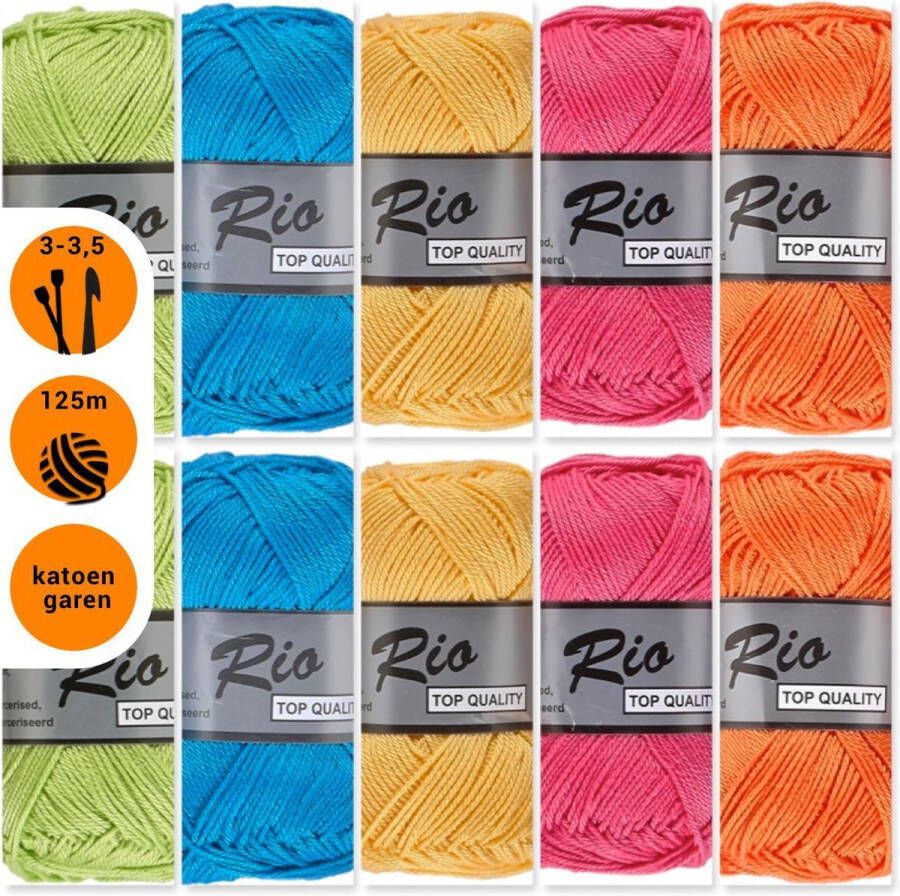 Lammy Yarns Rio katoen garen pakket couleurs joyeuses vrolijke kleuren 10 bollen
