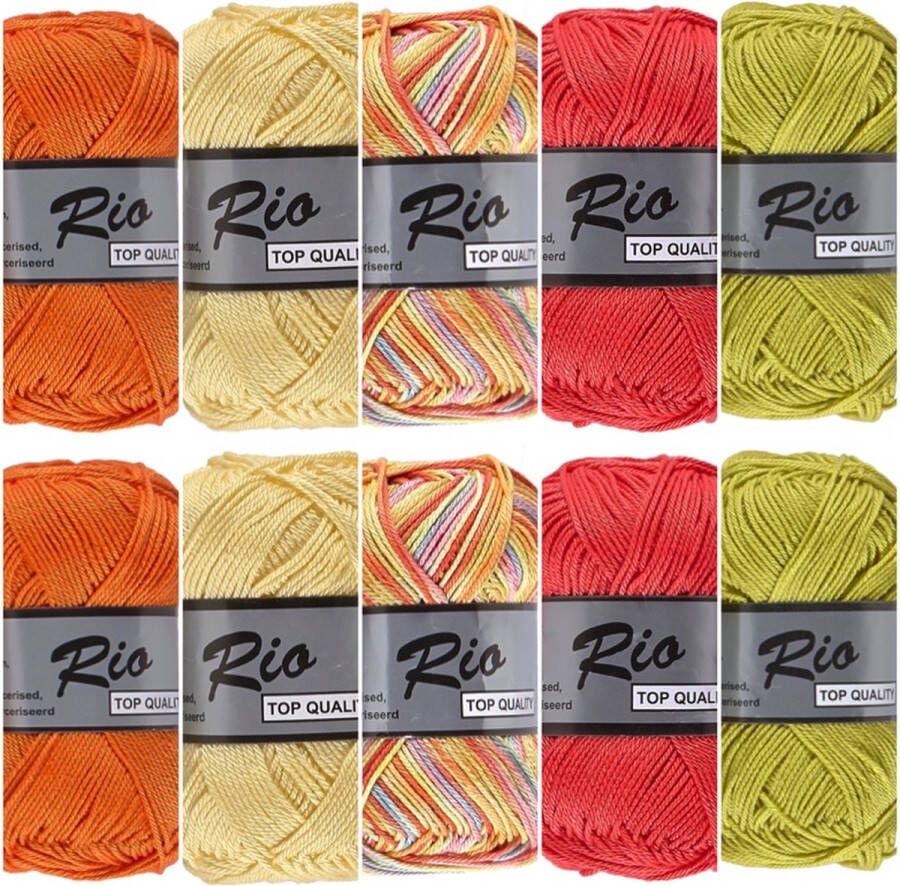 Lammy Yarns Rio katoen garen pakket vrolijke lente kleuren multi en uni kleuren 10 bollen van 50 gram
