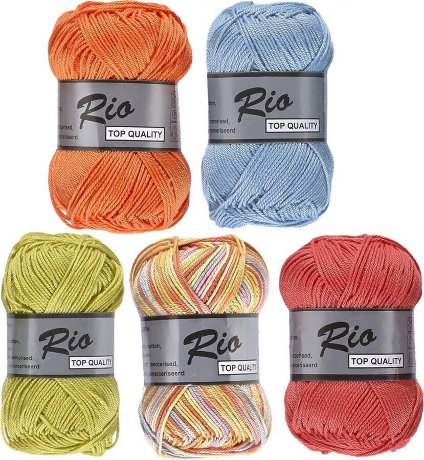 Lammy Yarns Rio katoen garen pakket Vrolijke Maja top kleuren 10 bollen van 50 gram pendikte 3- 3 5 mm