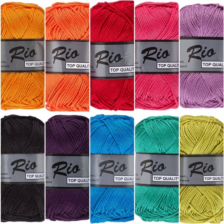 Lammy Yarns Rio katoen garen pakket warme regenboog kleuren 10 bollen