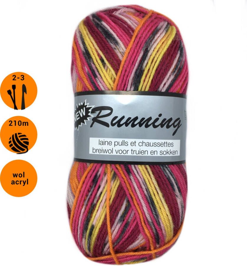 Lammy Yarns Running gemêleerd sokkenwol roze oranje (418) 1 bol wol en acryl garen pendikte 2 a 3mm 50 grams